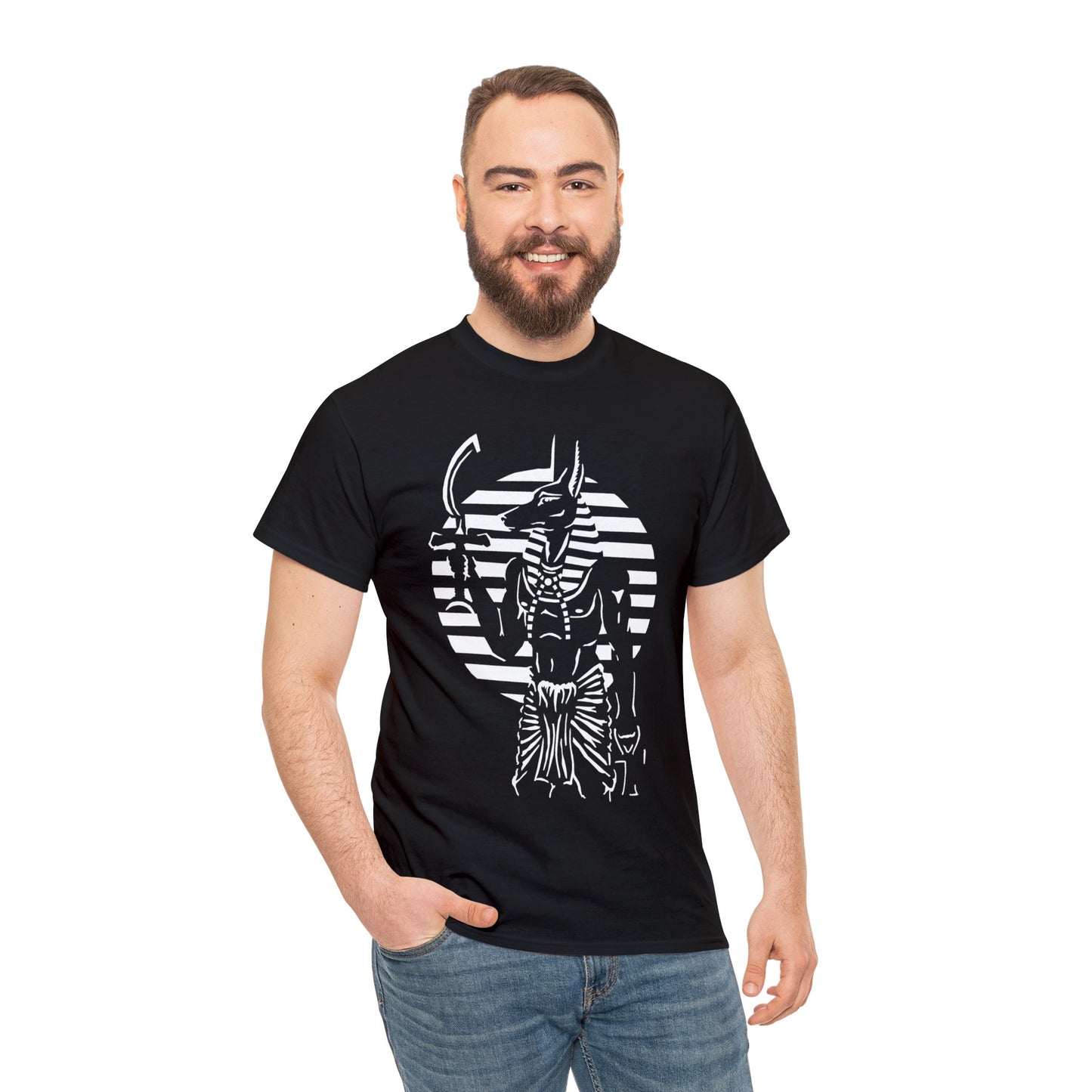 Anubis - Guardian -White Design on Unisex Heavy Cotton Tee