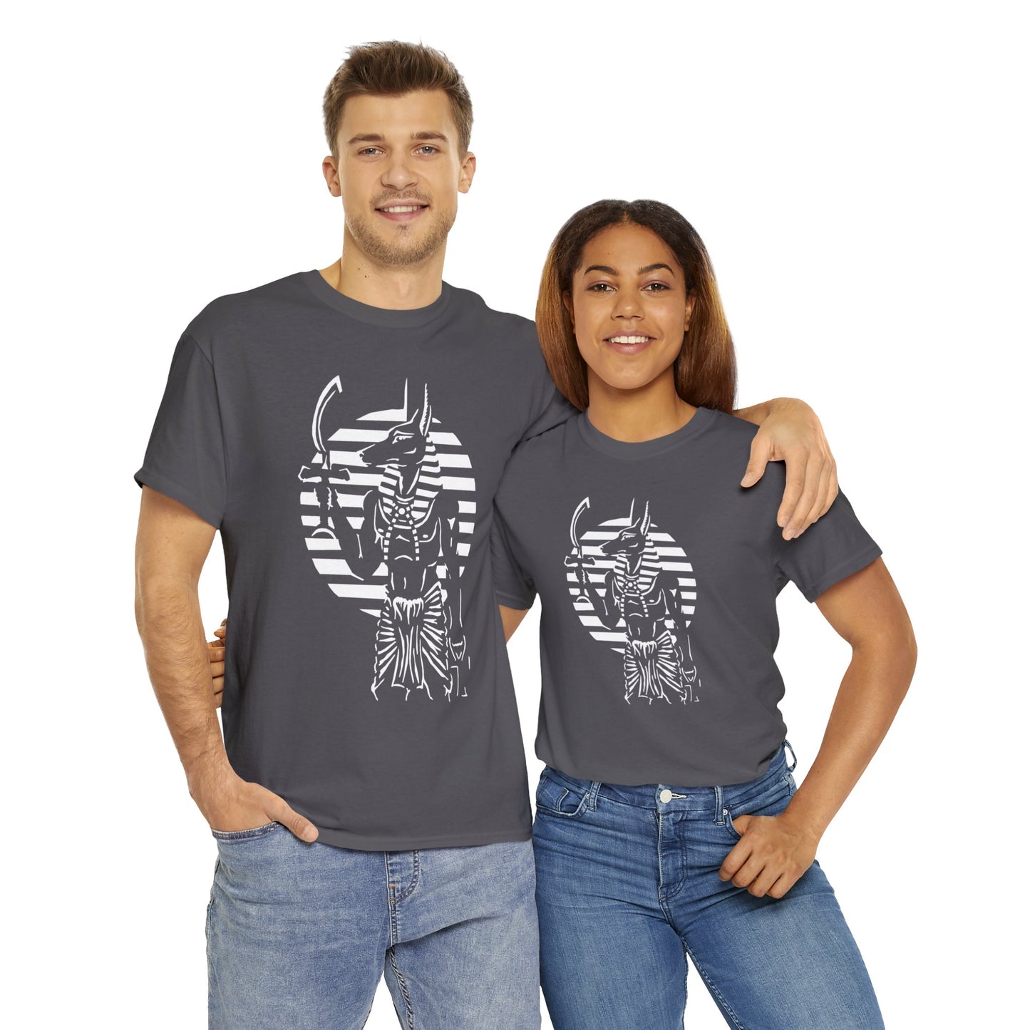 Anubis - Guardian -White Design on Unisex Heavy Cotton Tee