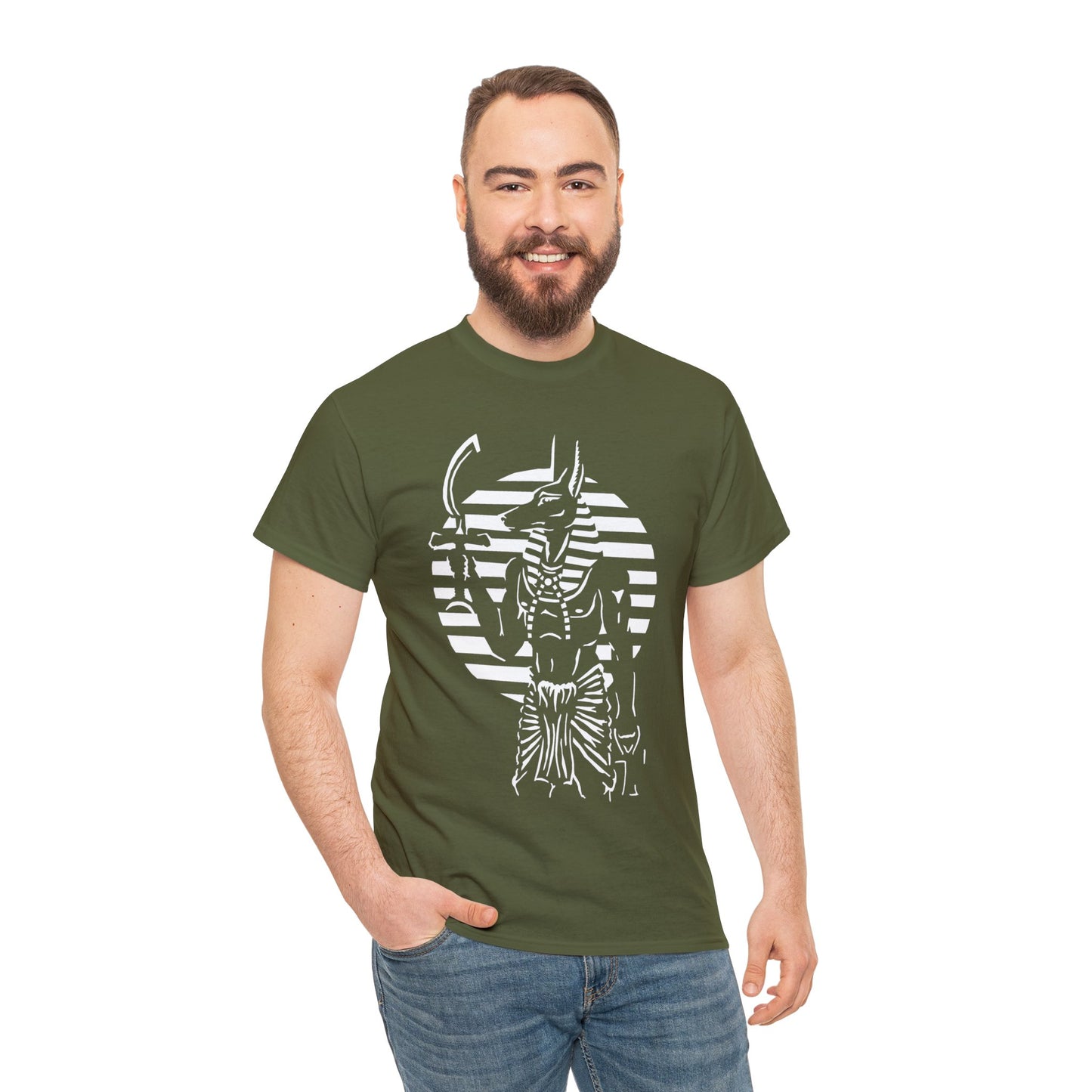 Anubis - Guardian -White Design on Unisex Heavy Cotton Tee
