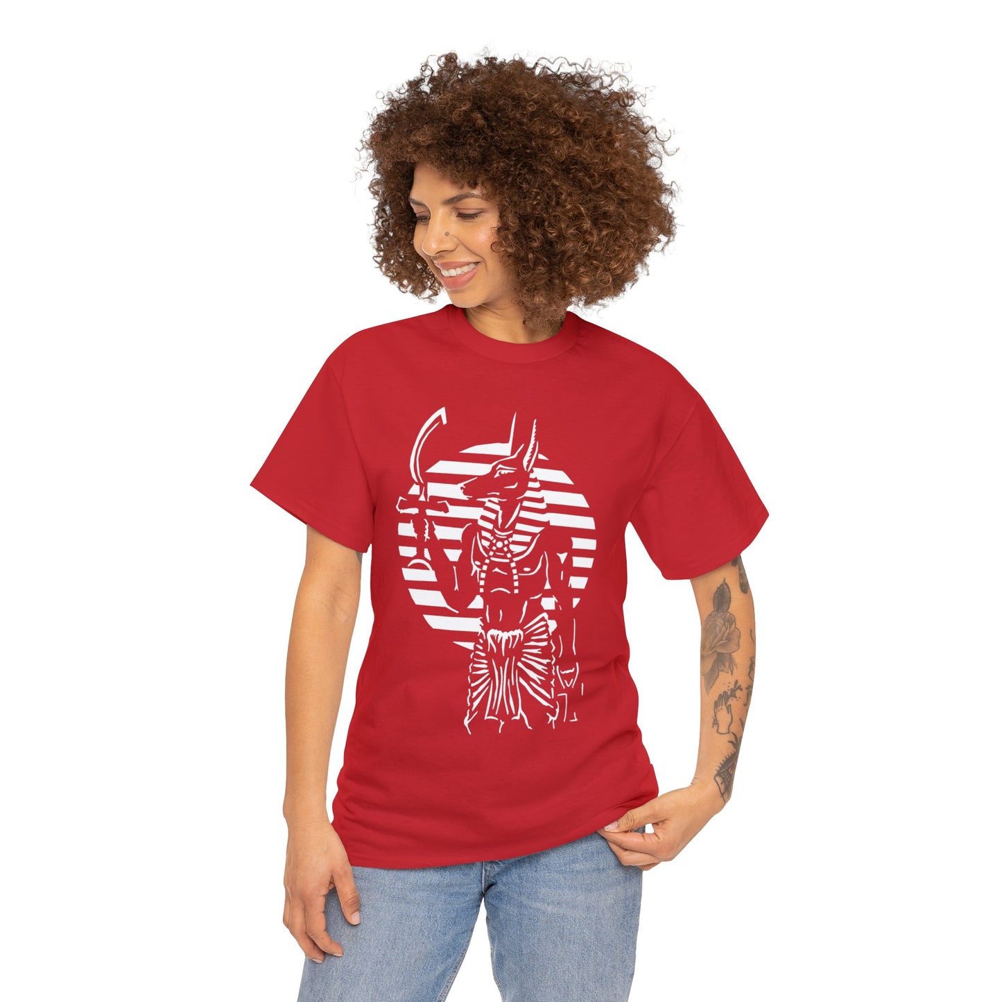 Anubis - Guardian -White Design on Unisex Heavy Cotton Tee