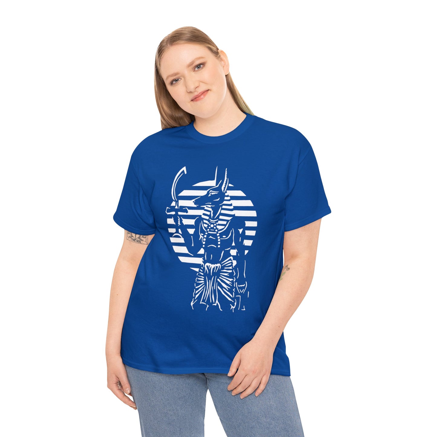 Anubis - Guardian -White Design on Unisex Heavy Cotton Tee