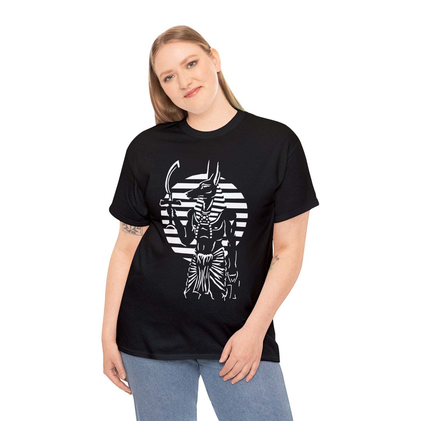 Anubis - Guardian -White Design on Unisex Heavy Cotton Tee