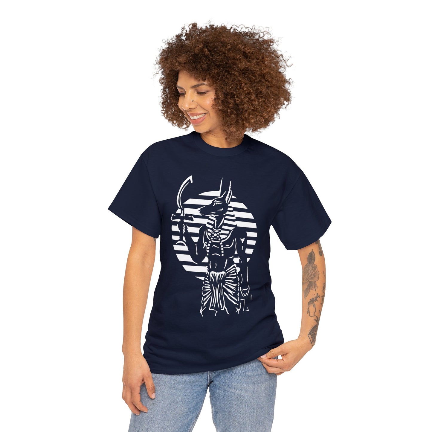 Anubis - Guardian -White Design on Unisex Heavy Cotton Tee
