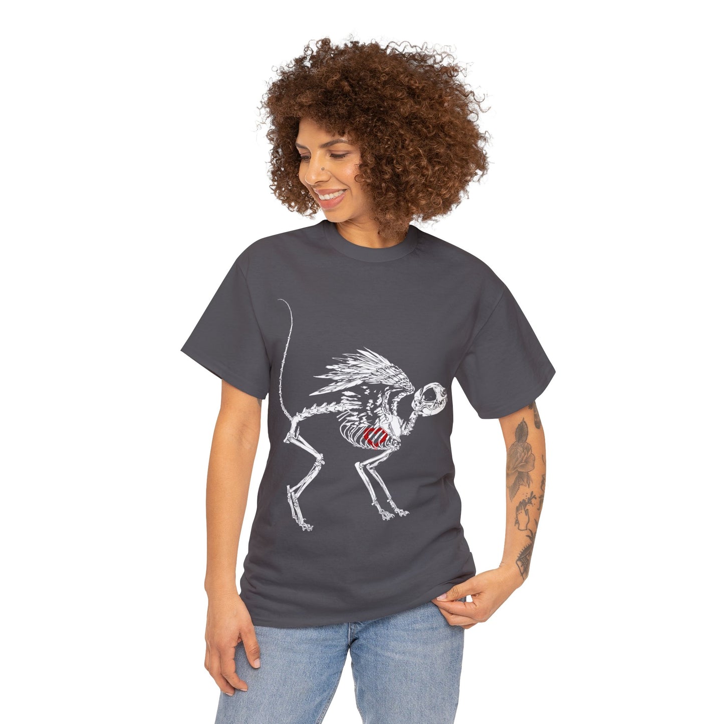 Valentine Dead Kitty Loves You -White Design on Unisex Heavy Cotton Tee