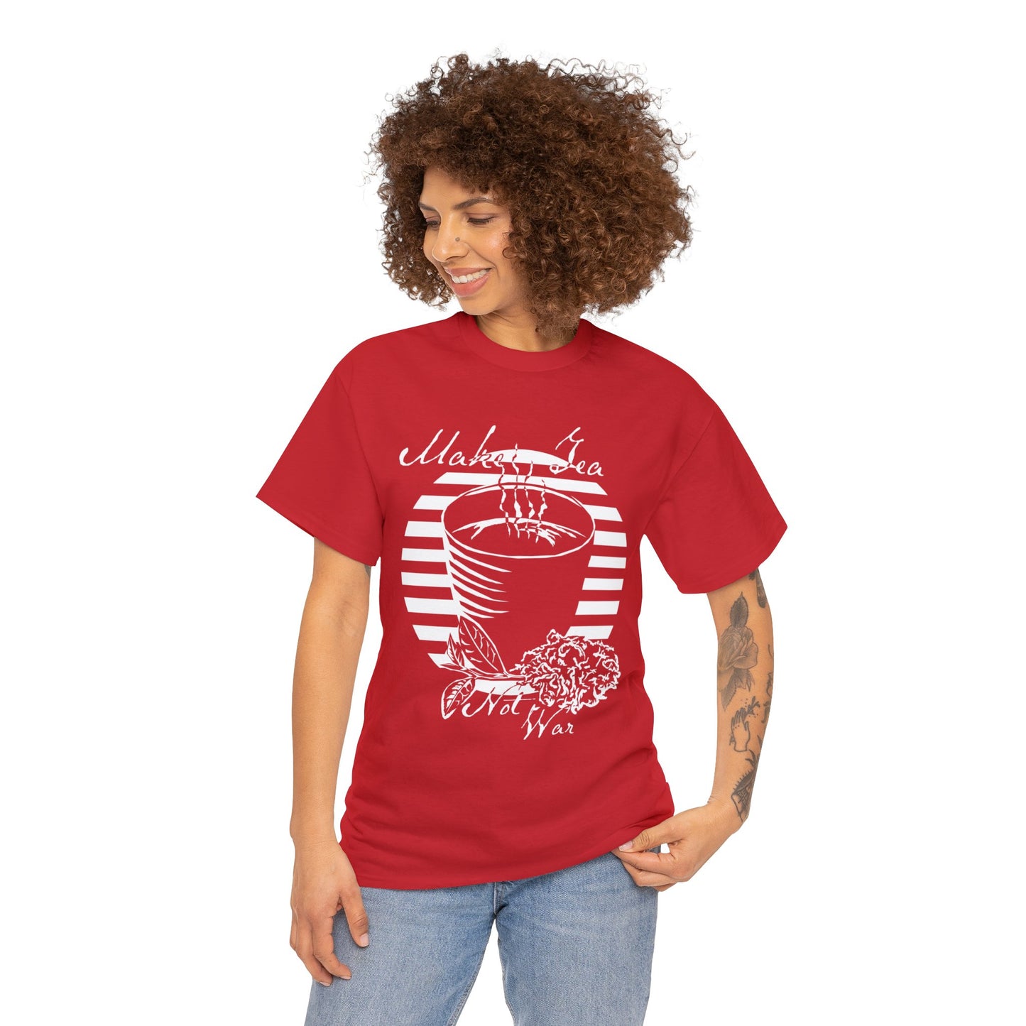 Make Tea Not War -White Design on Unisex Heavy Cotton Tee
