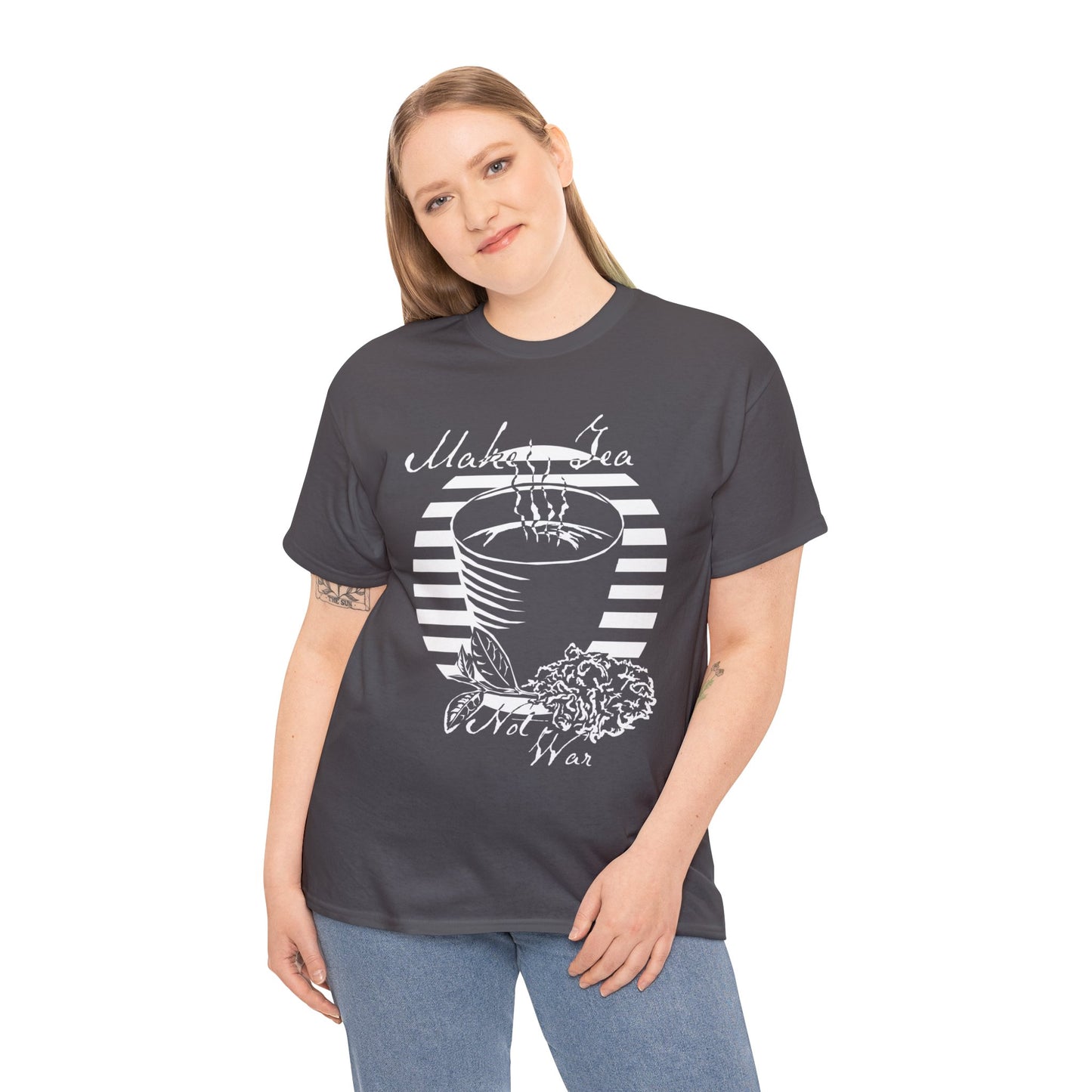 Make Tea Not War -White Design on Unisex Heavy Cotton Tee