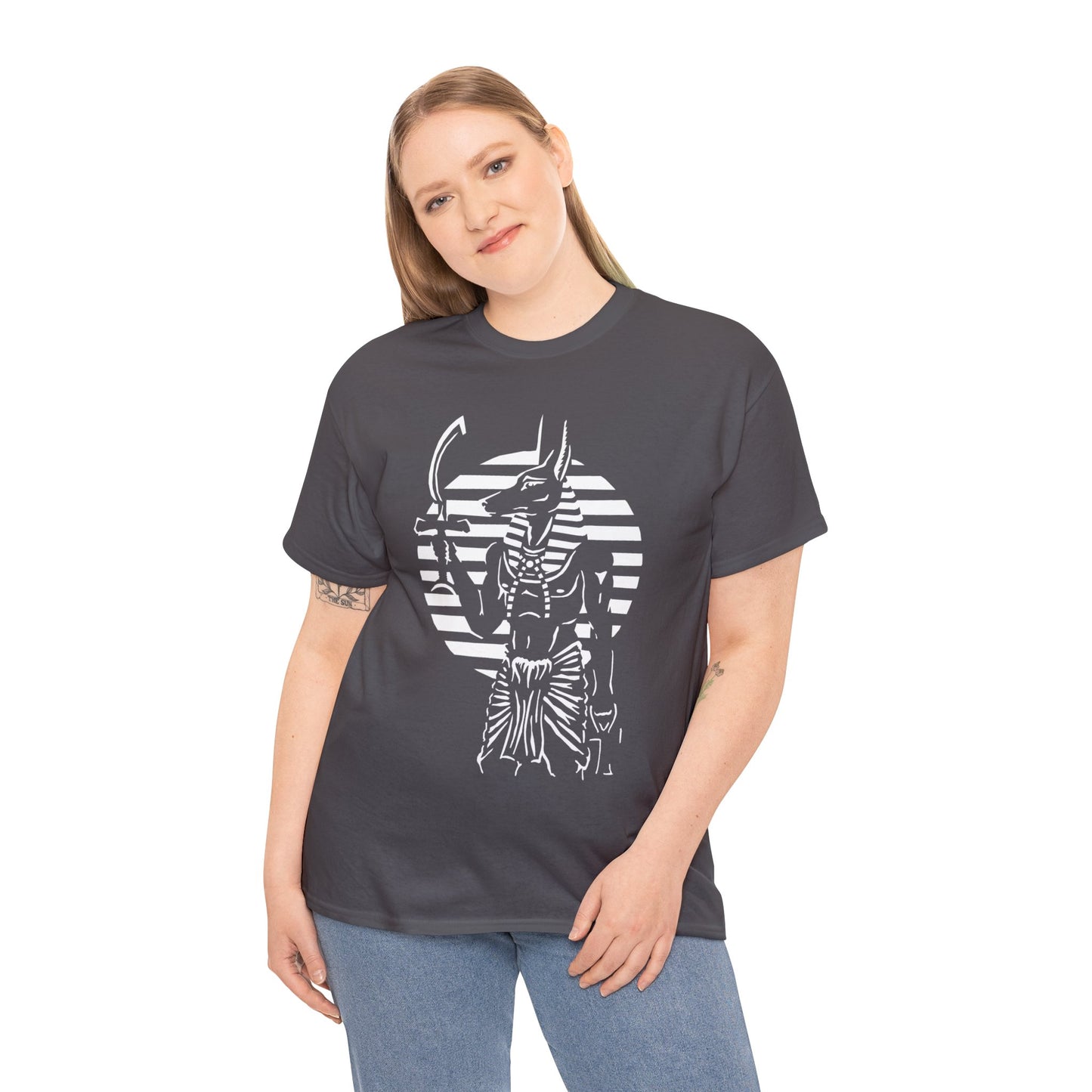 Anubis - Guardian -White Design on Unisex Heavy Cotton Tee