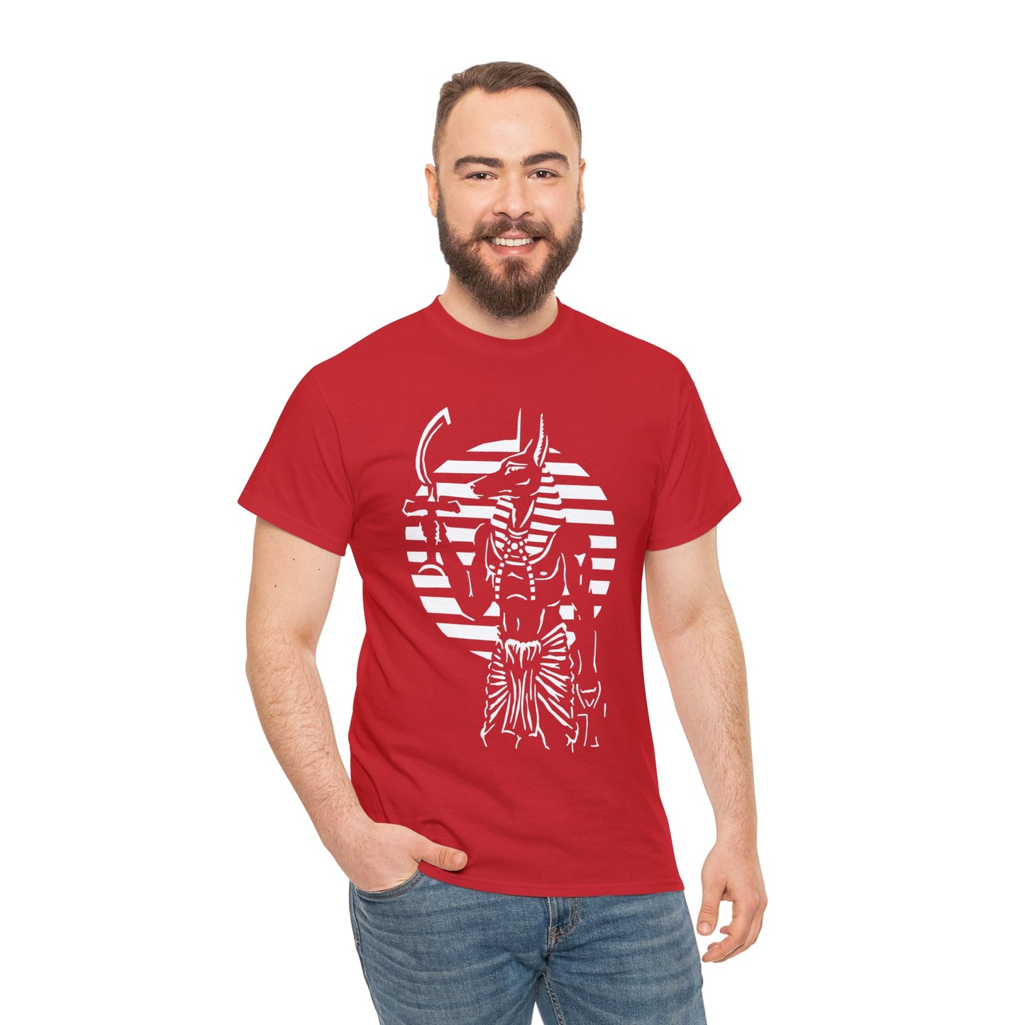 Anubis - Guardian -White Design on Unisex Heavy Cotton Tee