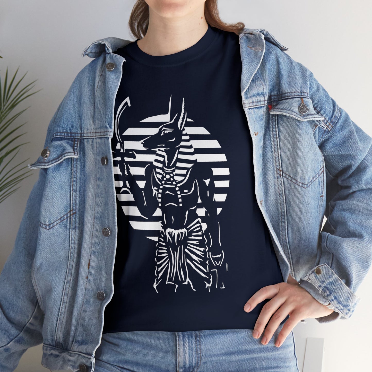 Anubis - Guardian -White Design on Unisex Heavy Cotton Tee