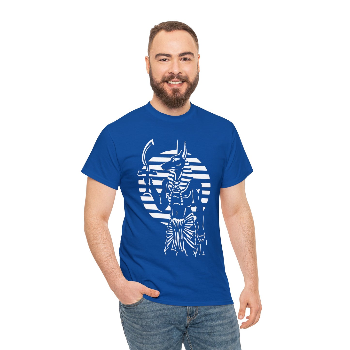 Anubis - Guardian -White Design on Unisex Heavy Cotton Tee