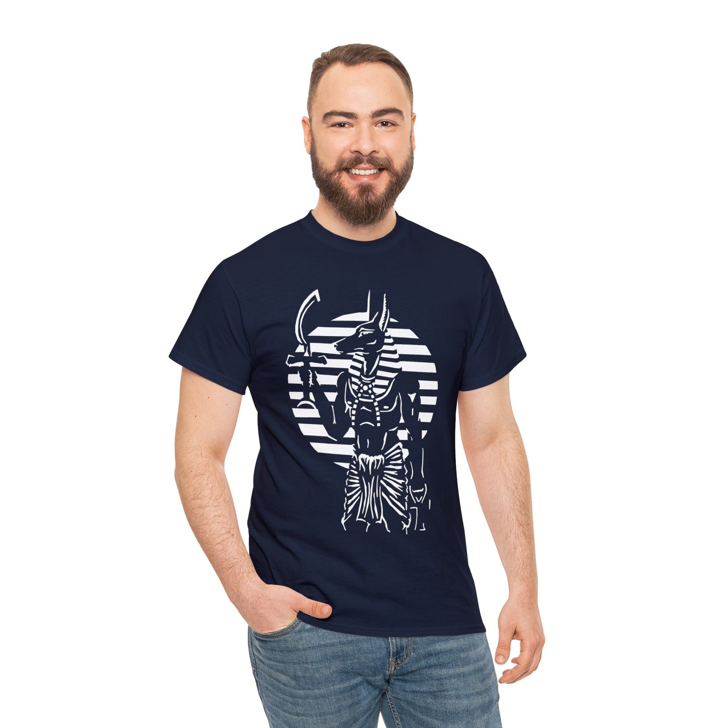 Anubis - Guardian -White Design on Unisex Heavy Cotton Tee