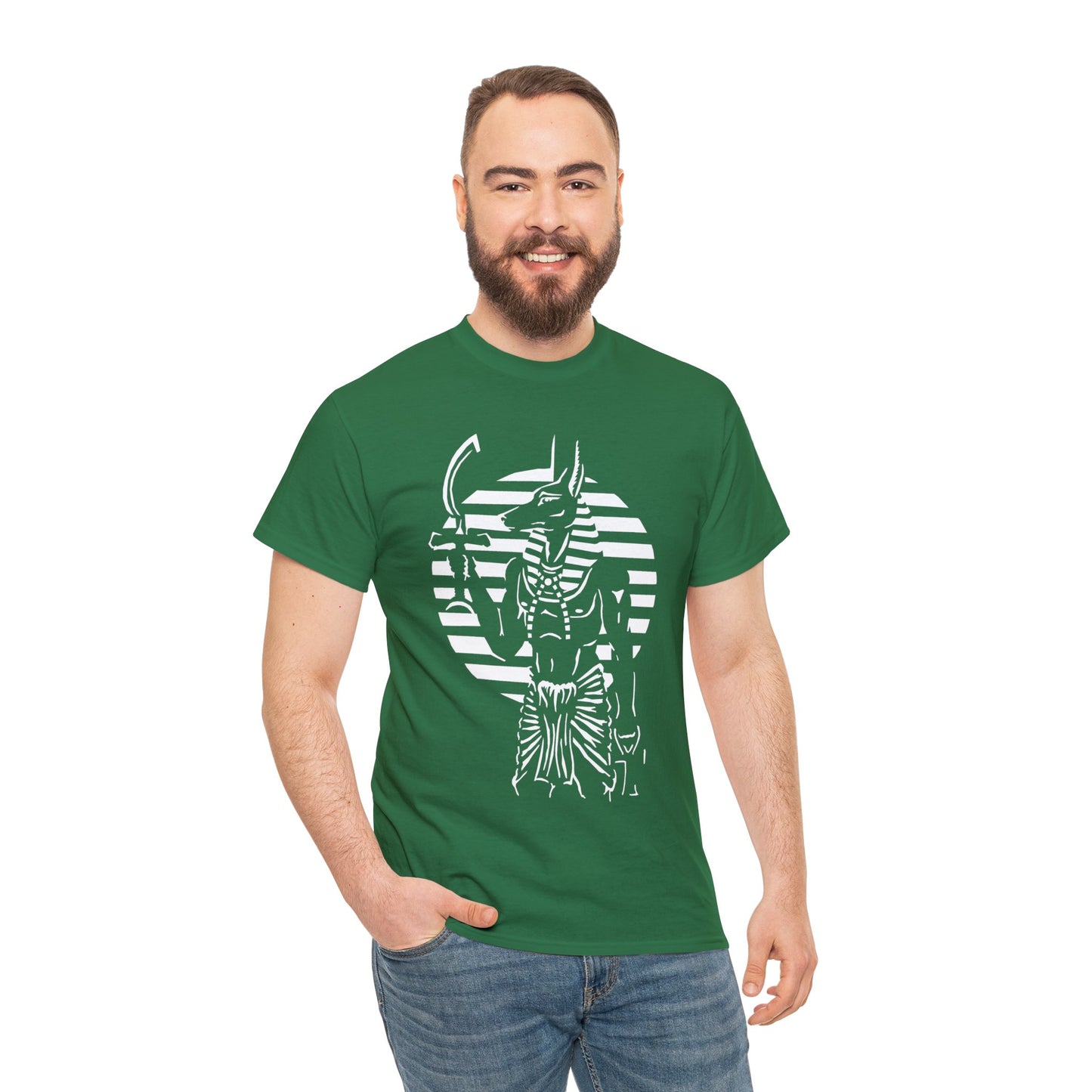 Anubis - Guardian -White Design on Unisex Heavy Cotton Tee