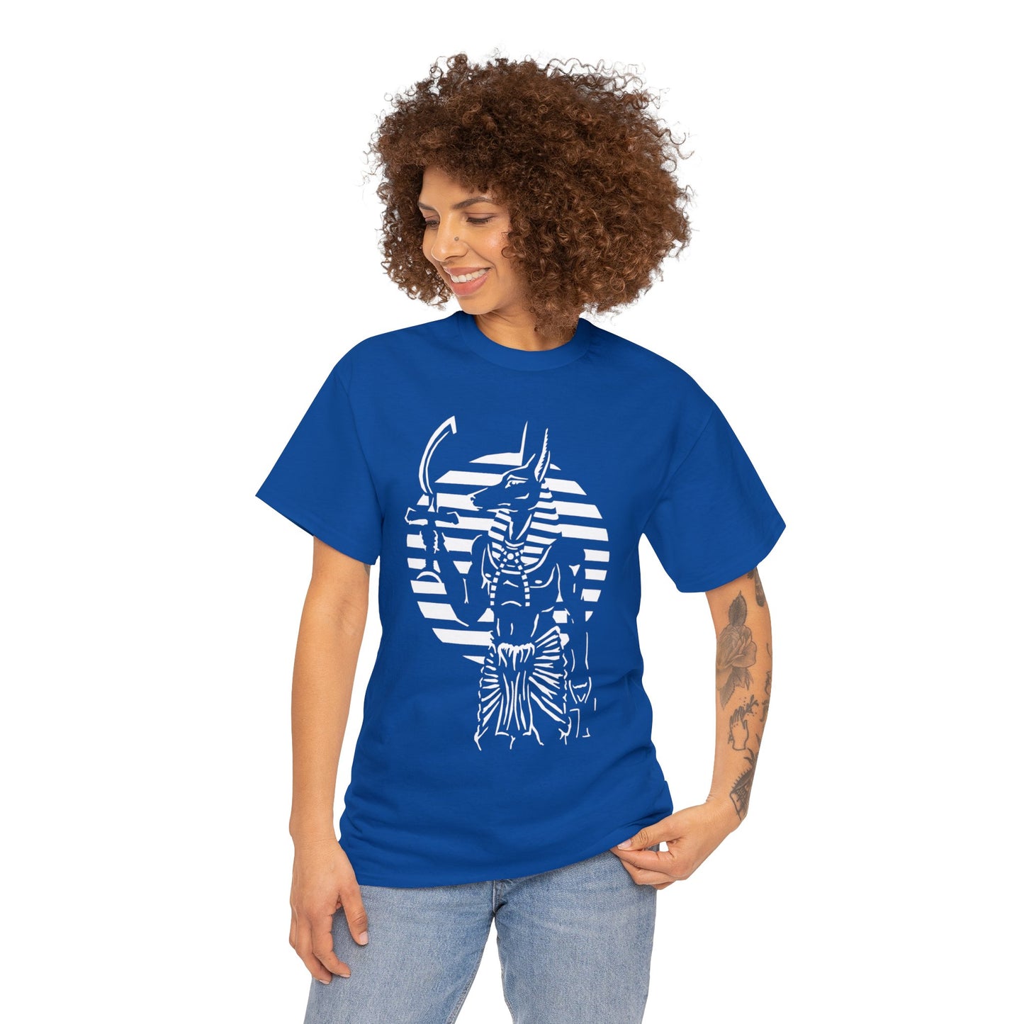 Anubis - Guardian -White Design on Unisex Heavy Cotton Tee
