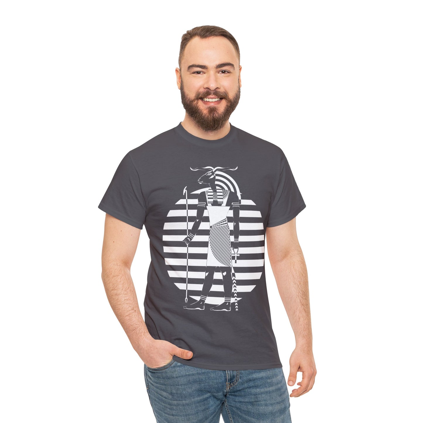 Khnum -White Design on Unisex Heavy Cotton Tee
