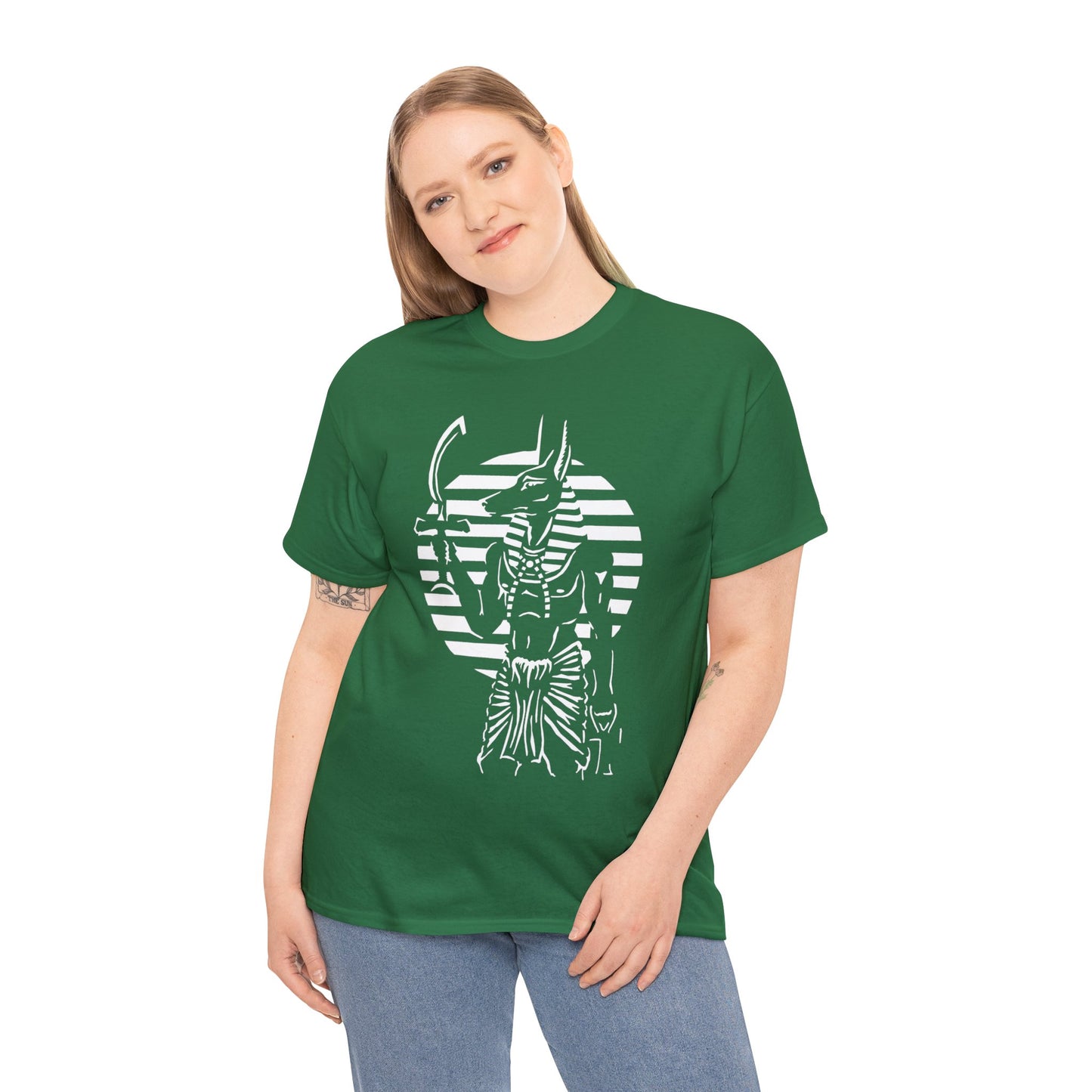 Anubis - Guardian -White Design on Unisex Heavy Cotton Tee