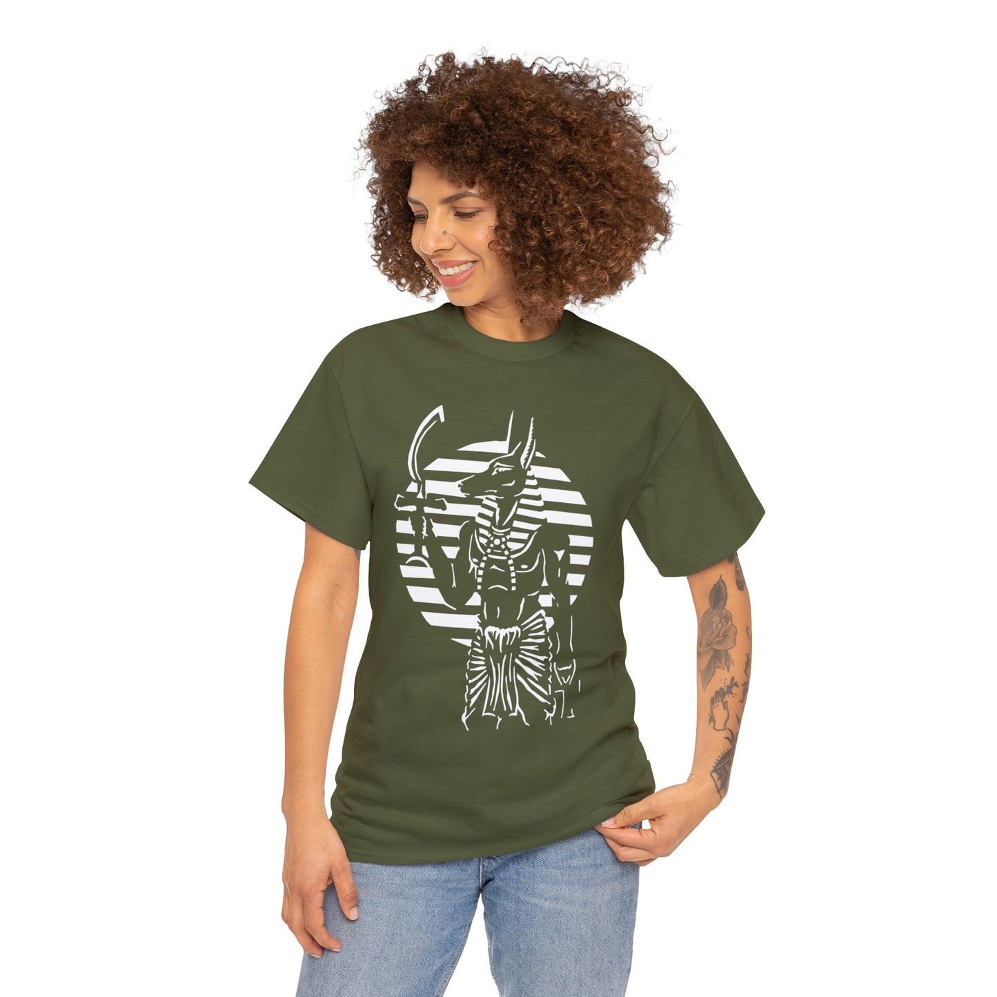 Anubis - Guardian -White Design on Unisex Heavy Cotton Tee