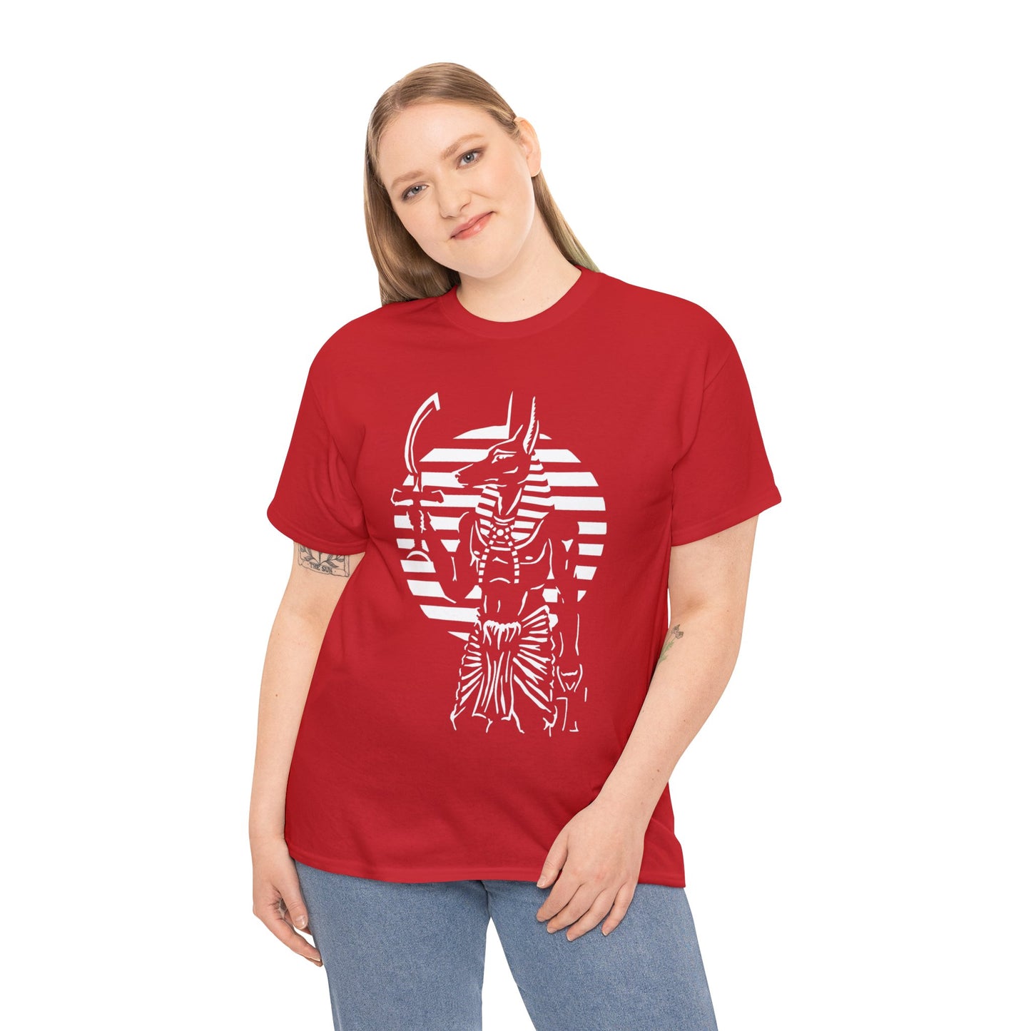 Anubis - Guardian -White Design on Unisex Heavy Cotton Tee