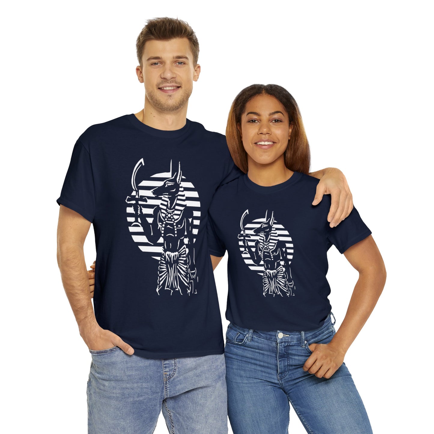 Anubis - Guardian -White Design on Unisex Heavy Cotton Tee
