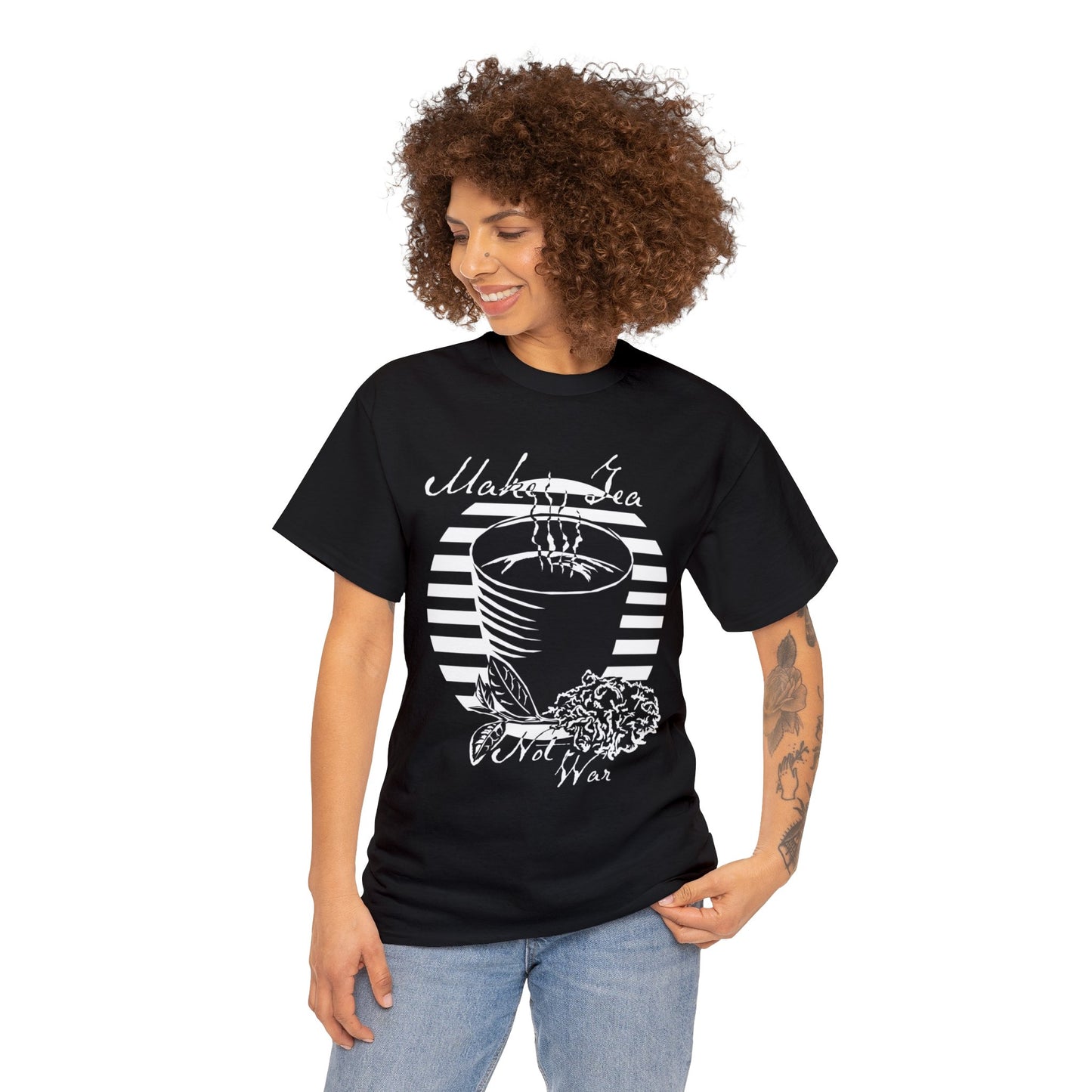 Make Tea Not War -White Design on Unisex Heavy Cotton Tee