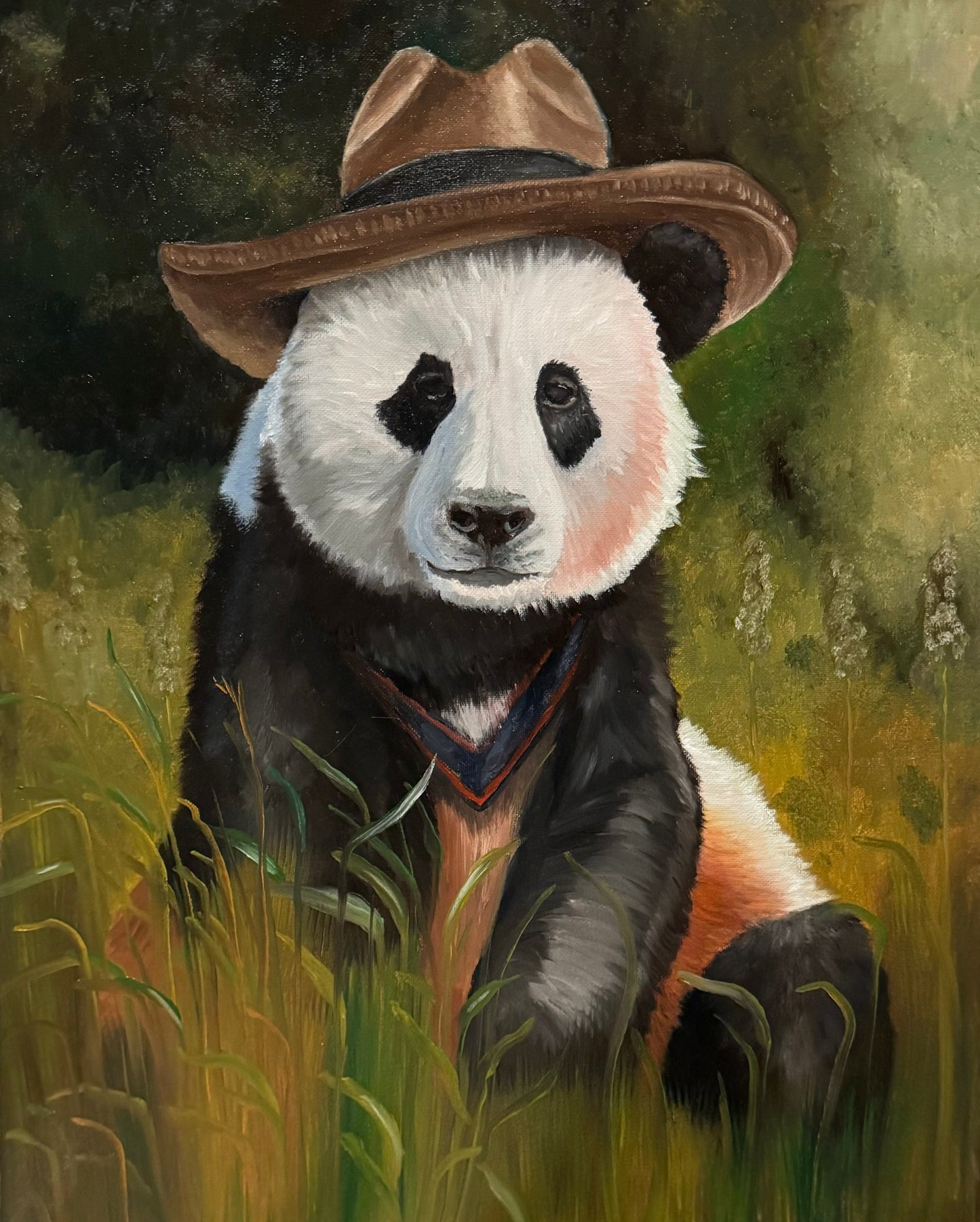 Limited Edition Prints- Cowboy Panda In Green Pasture