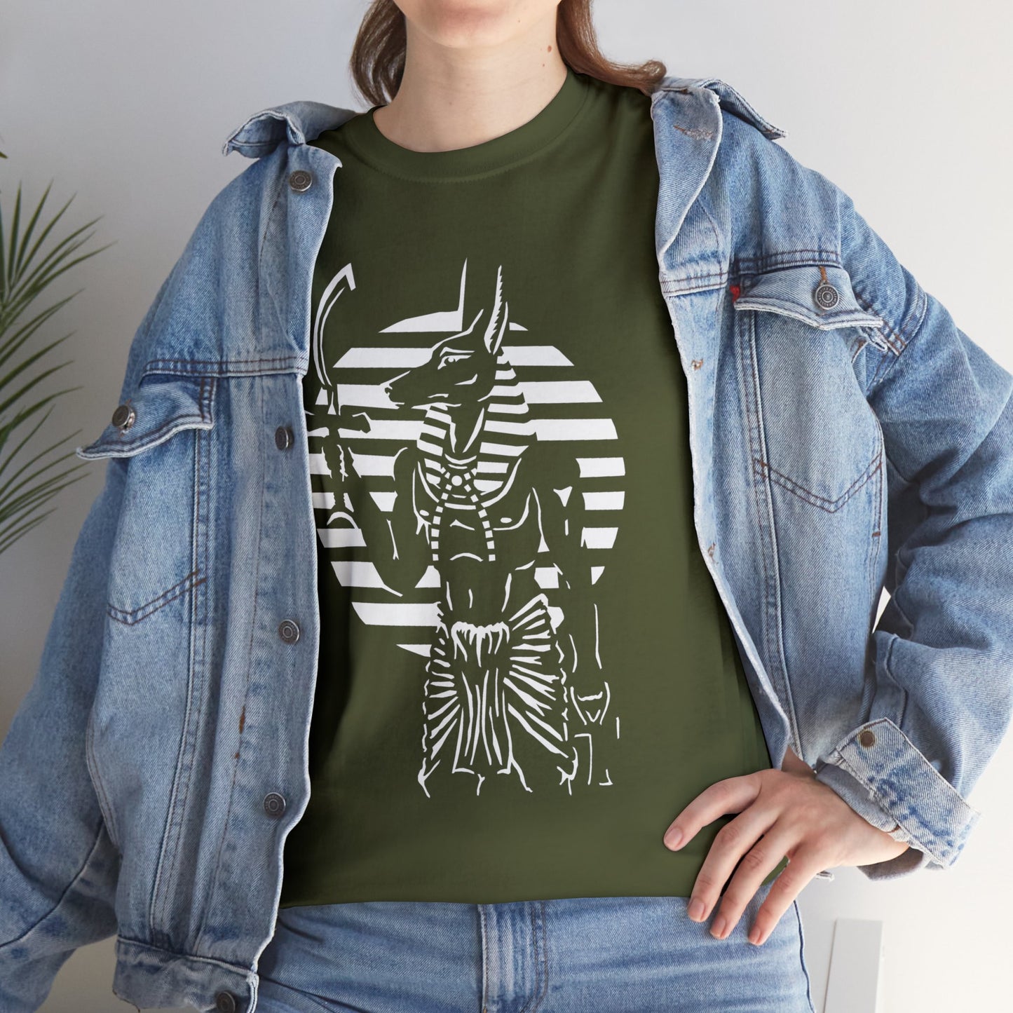 Anubis - Guardian -White Design on Unisex Heavy Cotton Tee
