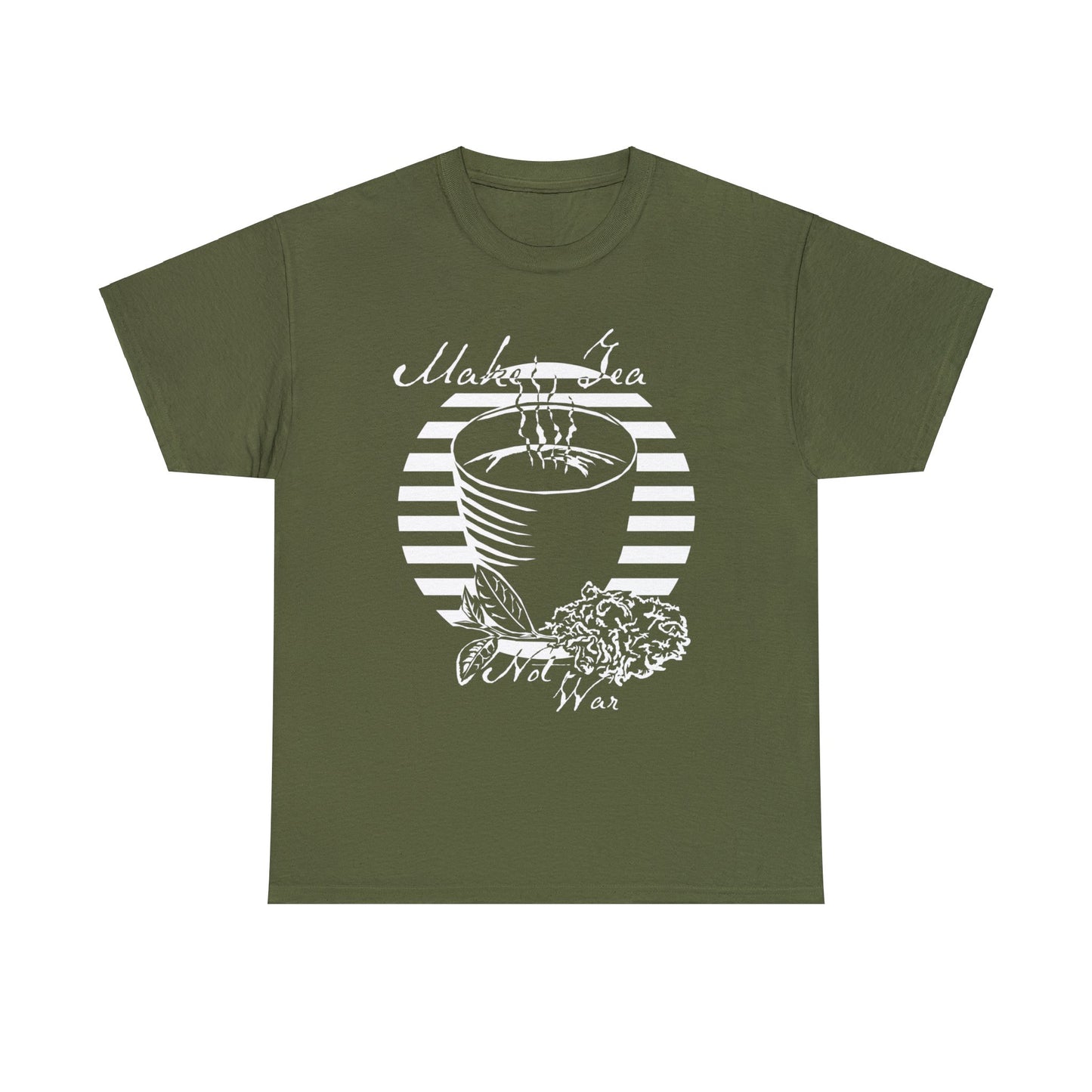 Make Tea Not War -White Design on Unisex Heavy Cotton Tee