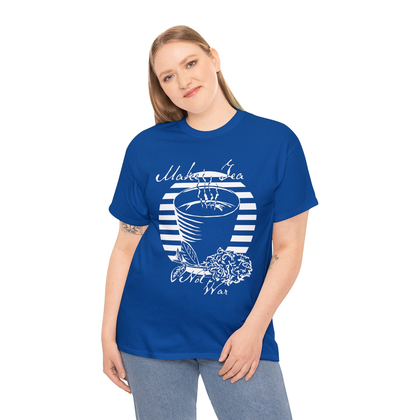 Make Tea Not War -White Design on Unisex Heavy Cotton Tee