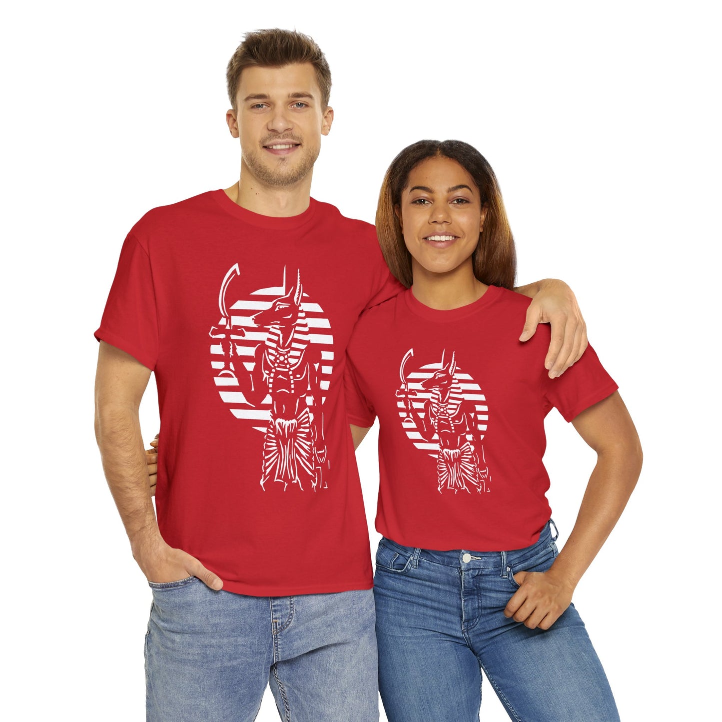 Anubis - Guardian -White Design on Unisex Heavy Cotton Tee
