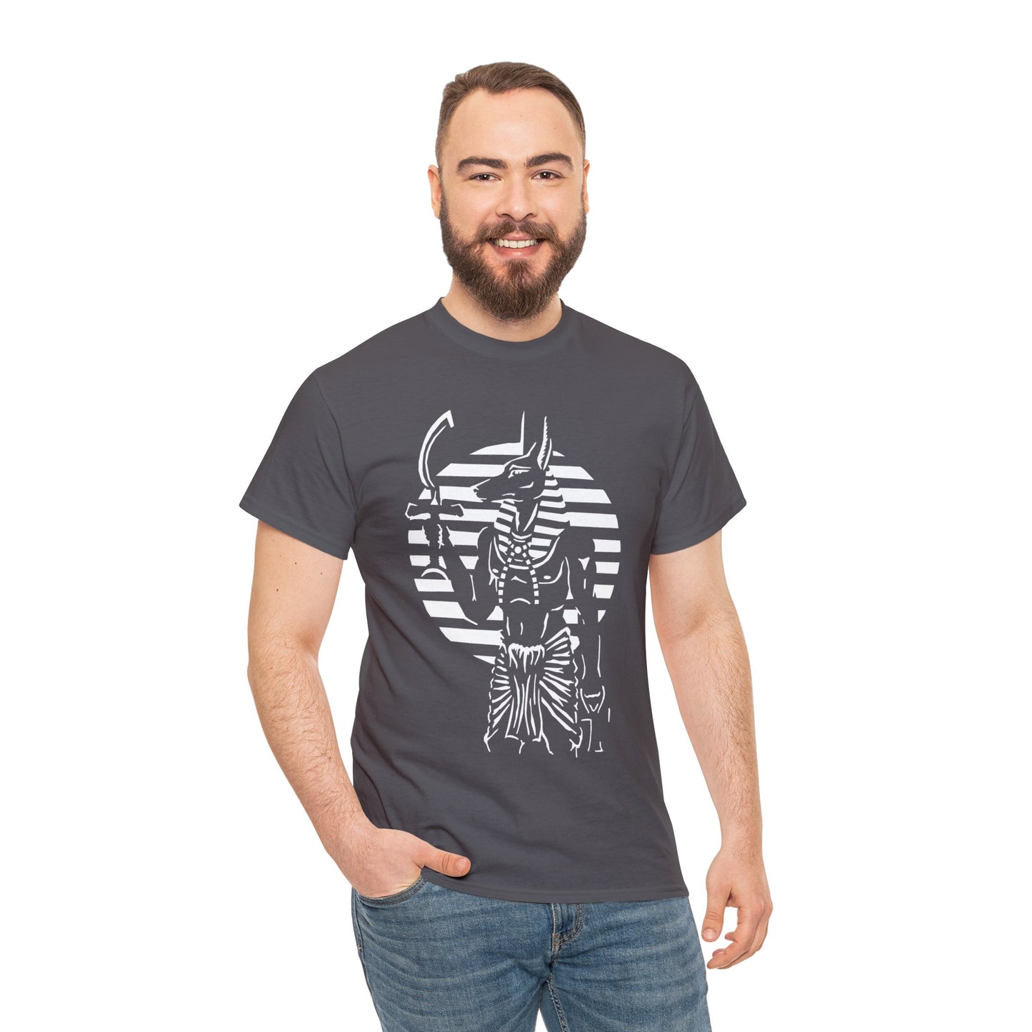 Anubis - Guardian -White Design on Unisex Heavy Cotton Tee