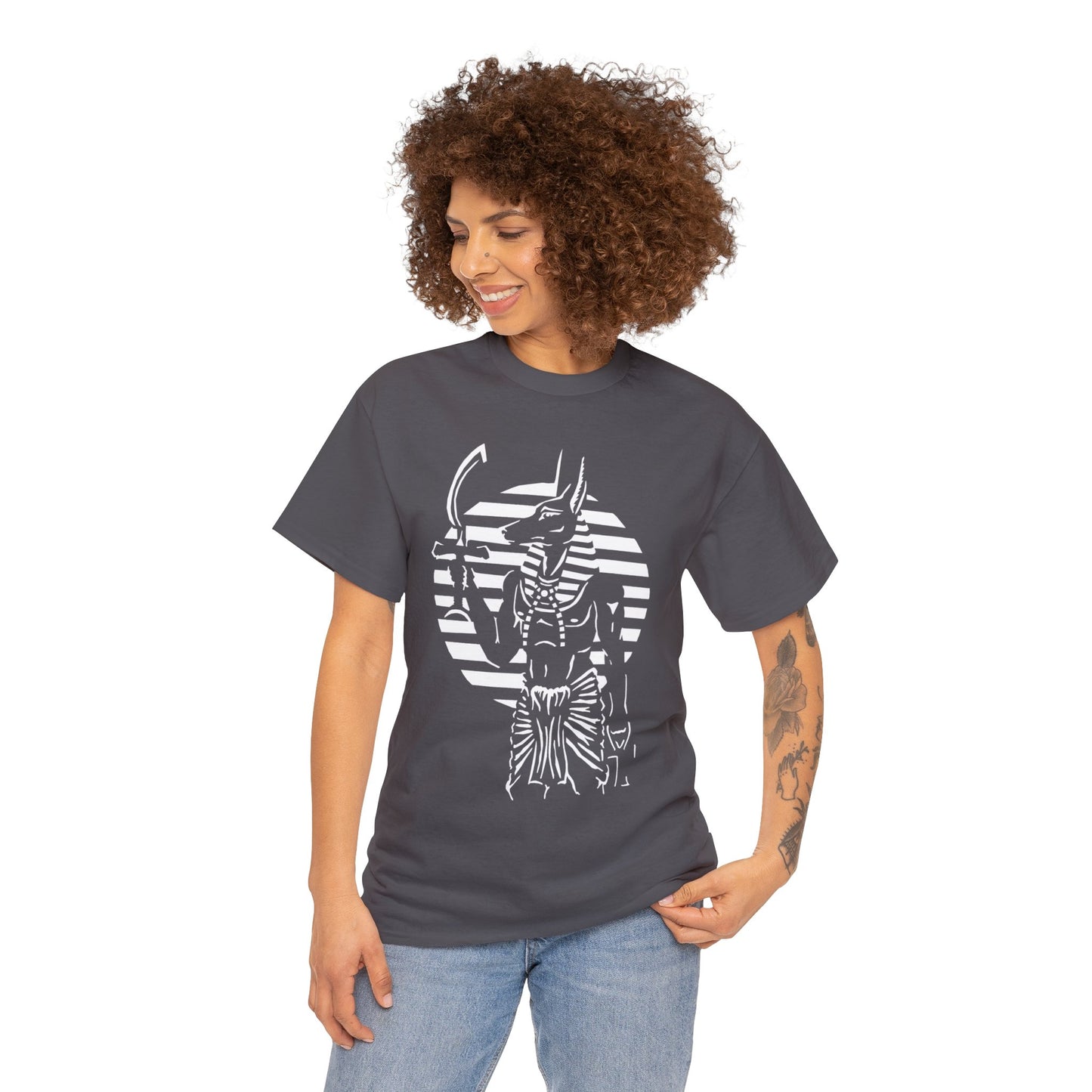 Anubis - Guardian -White Design on Unisex Heavy Cotton Tee