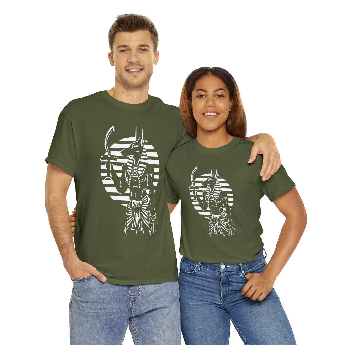 Anubis - Guardian -White Design on Unisex Heavy Cotton Tee