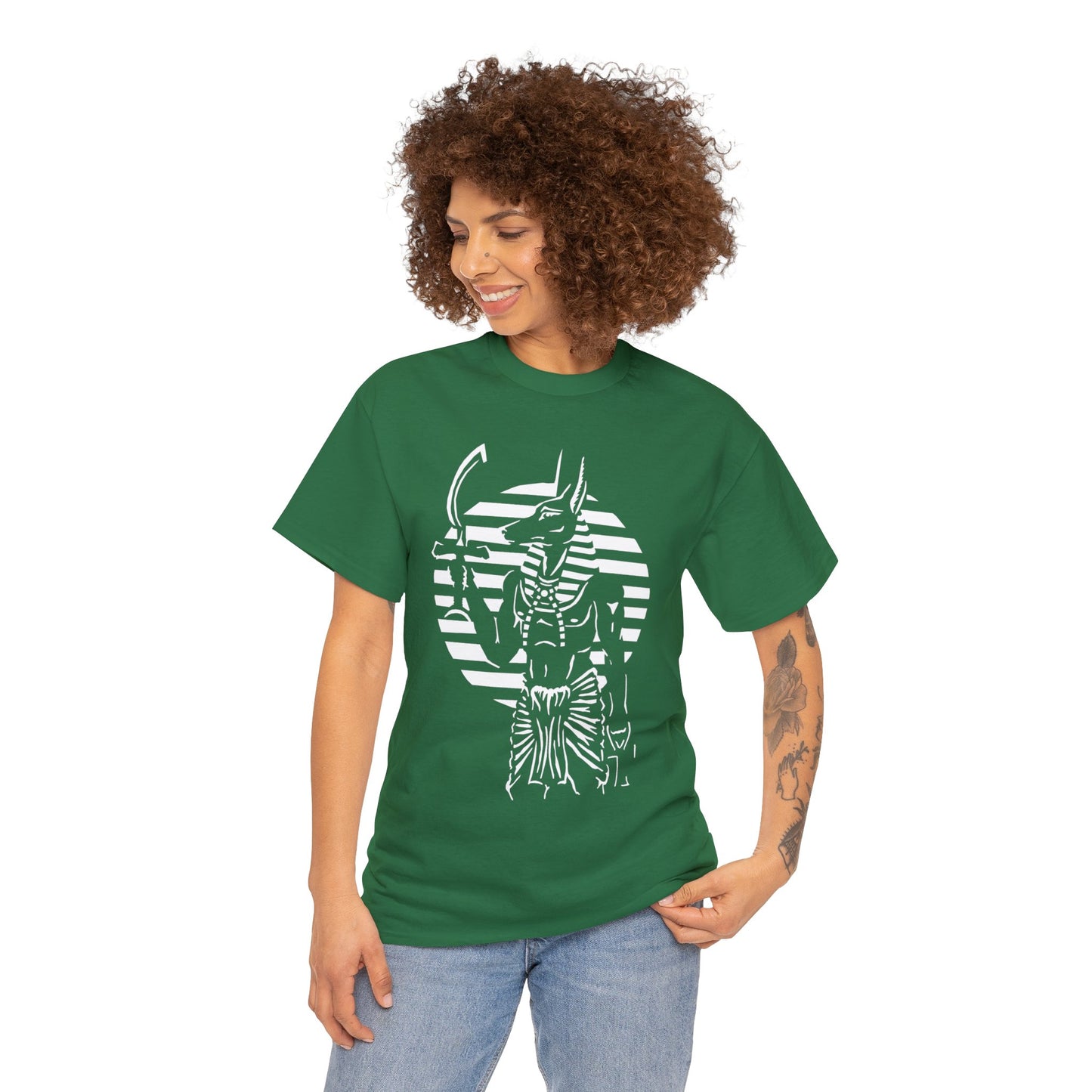 Anubis - Guardian -White Design on Unisex Heavy Cotton Tee