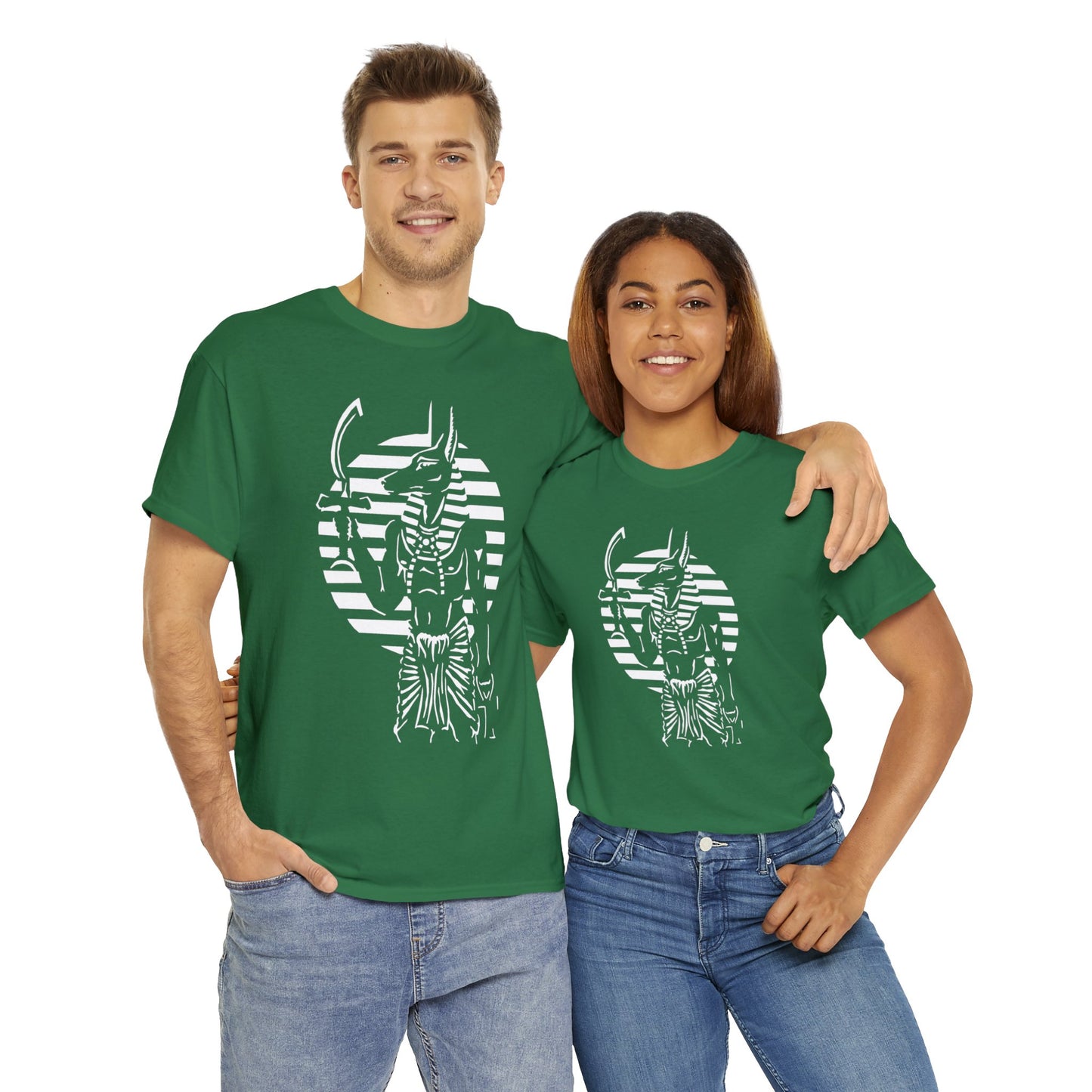 Anubis - Guardian -White Design on Unisex Heavy Cotton Tee