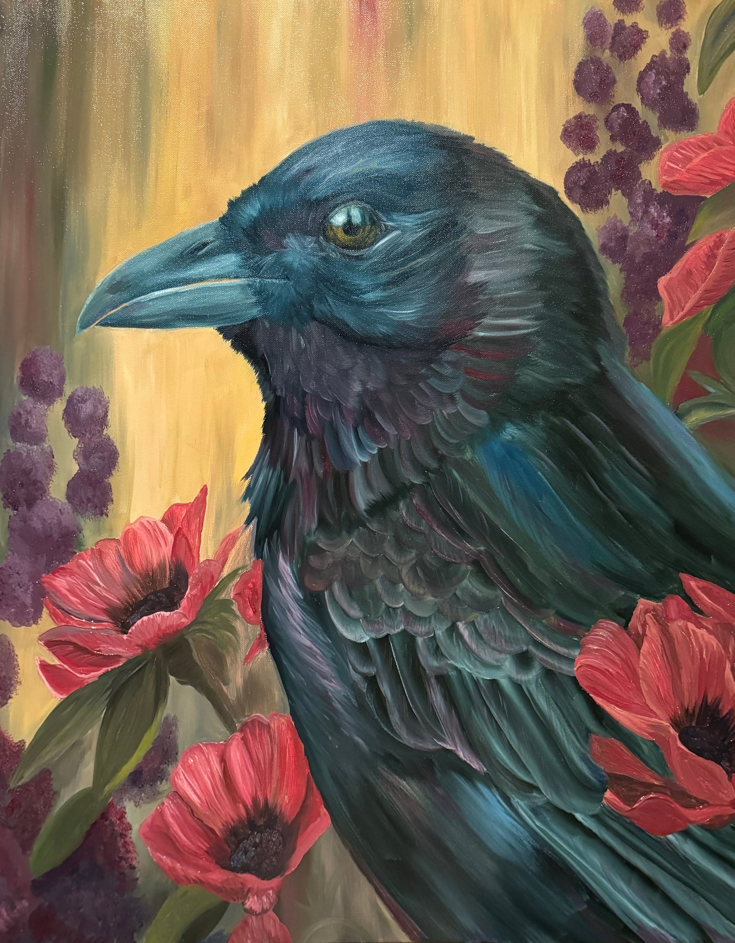 Black Bird with Poppies