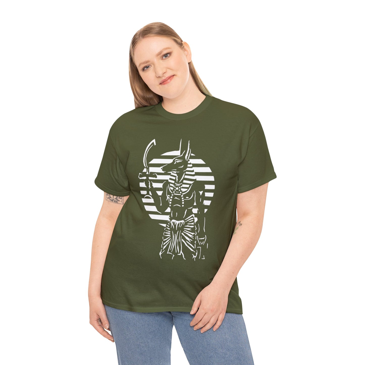Anubis - Guardian -White Design on Unisex Heavy Cotton Tee