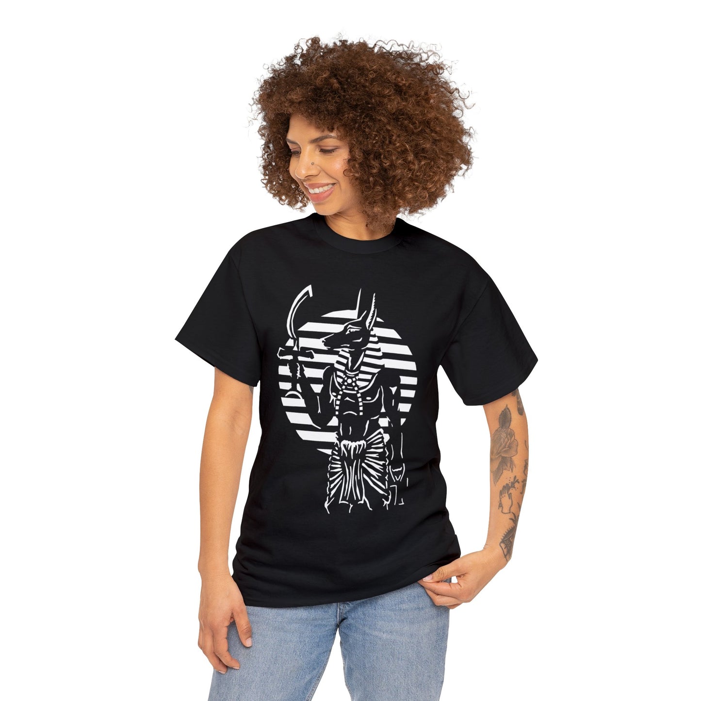 Anubis - Guardian -White Design on Unisex Heavy Cotton Tee