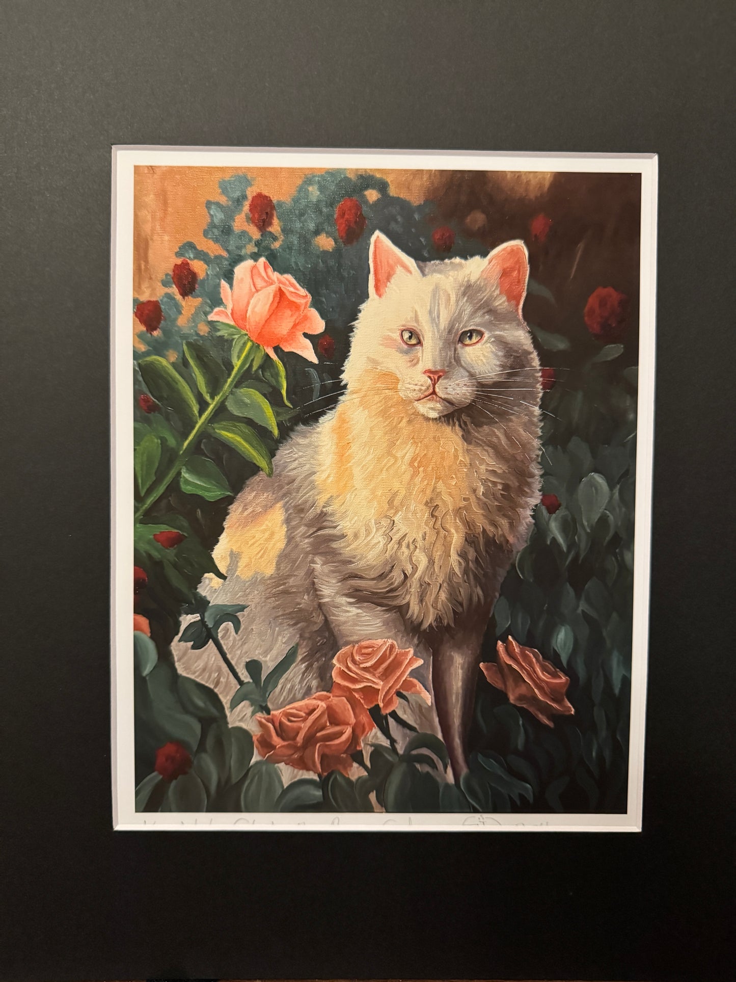 Limited Edition Prints- White Cat In The Rose Garden