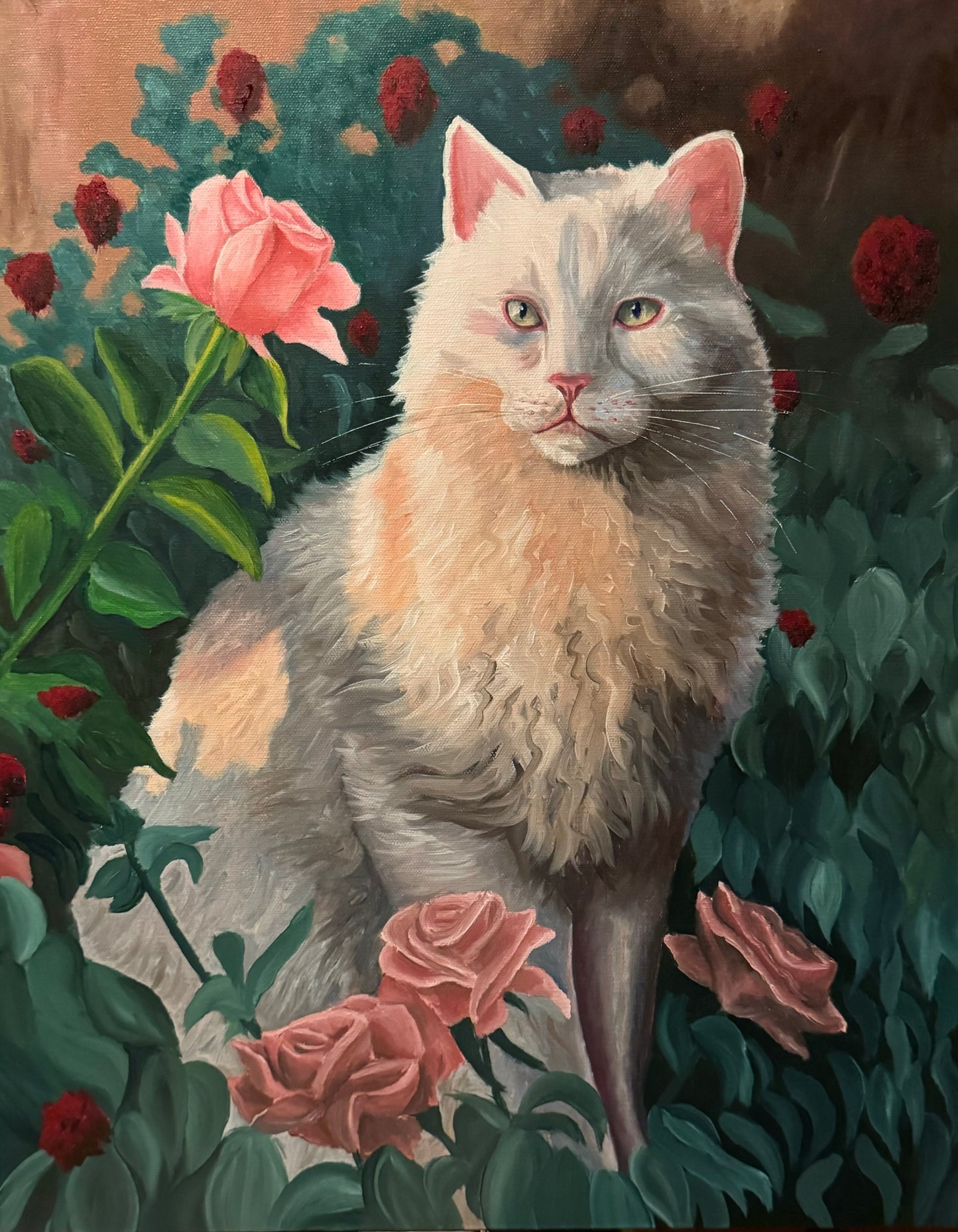 Limited Edition Prints- White Cat In The Rose Garden