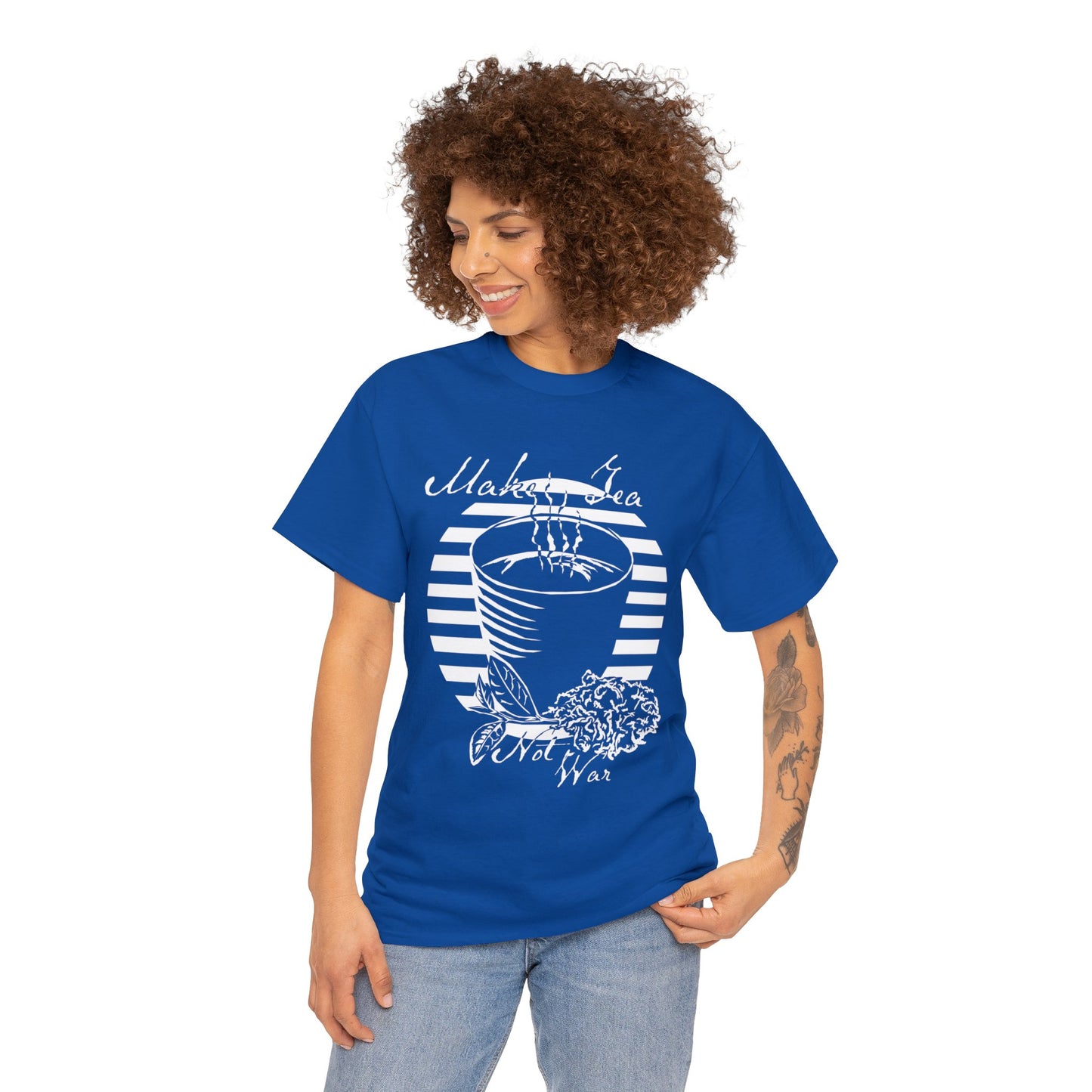 Make Tea Not War -White Design on Unisex Heavy Cotton Tee